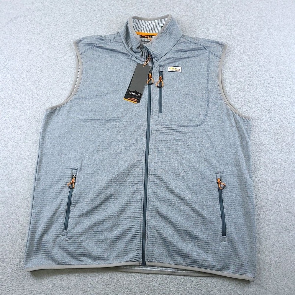Orvis Vest Mens XL Gray Horseshoe Hills Full Zip Fleece Lined Stretch Outdoor